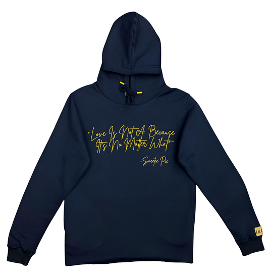 “LOVE IS” HOODIE (NAVY BLUE & YELLOW)