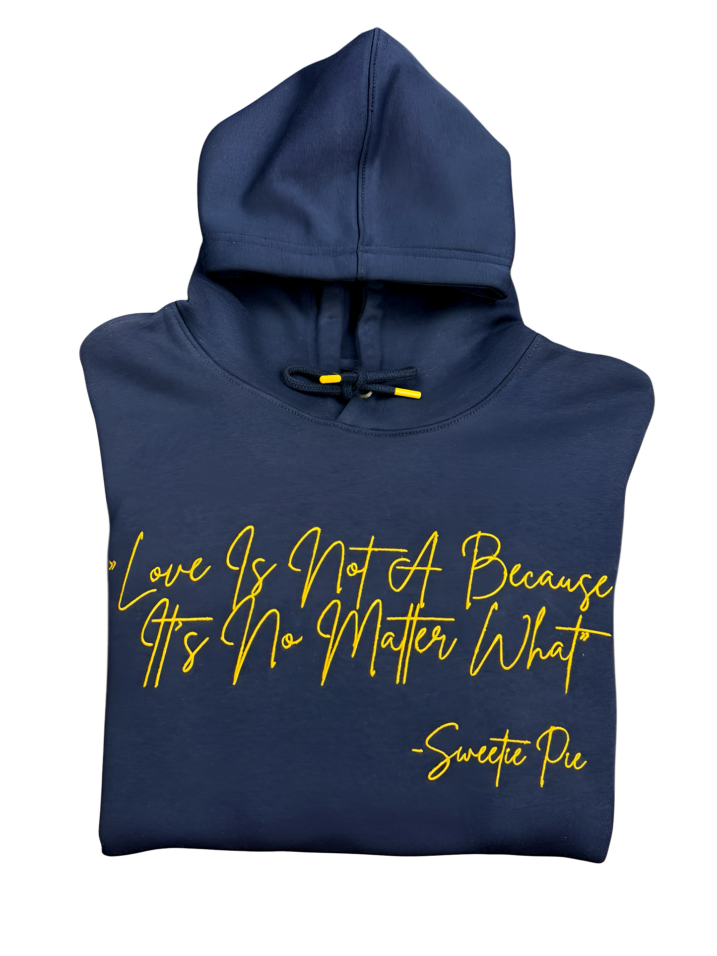 “LOVE IS” HOODIE (NAVY BLUE & YELLOW)