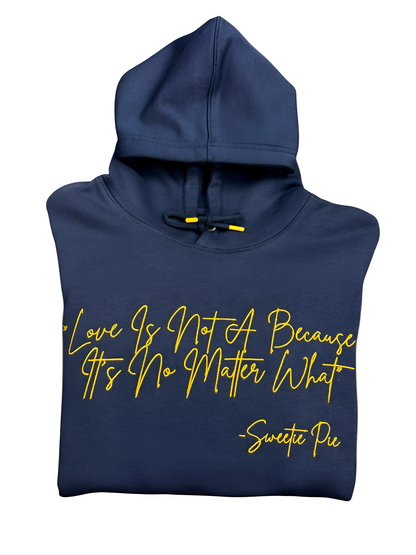 “LOVE IS” HOODIE (NAVY BLUE & YELLOW)