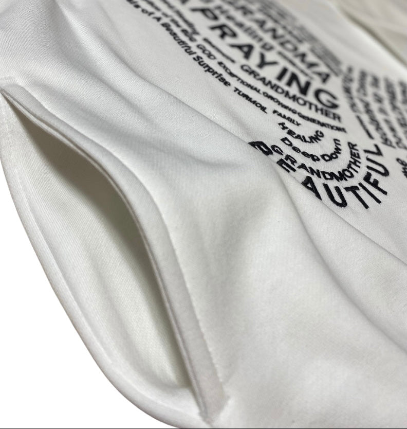 "FATHER I THANK YOU” EMBROIDERED HOODIE (WHITE/ BLACK)