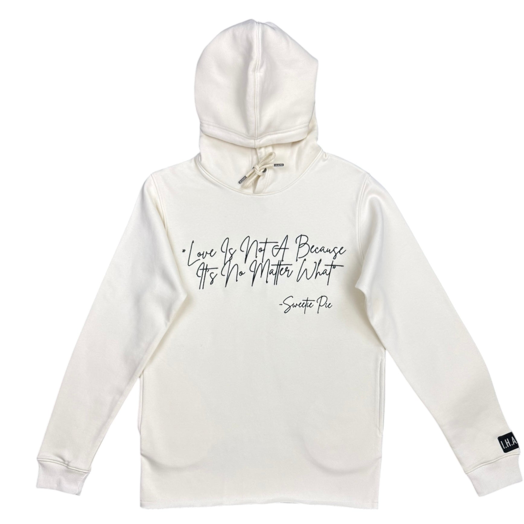 LOVE IS” HOODIE (CREAM & BLACK) – I HAD A PRAYING GRANDMOTHER