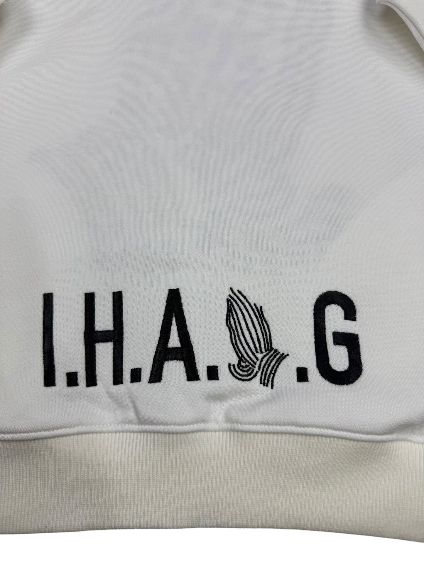 "FATHER I THANK YOU” EMBROIDERED HOODIE (WHITE/ BLACK)