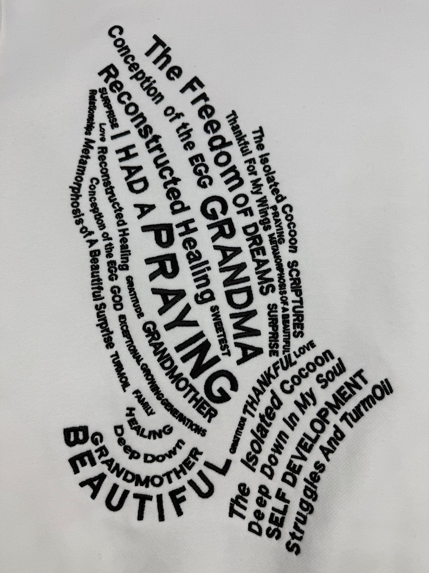 "FATHER I THANK YOU” EMBROIDERED HOODIE (WHITE/ BLACK)