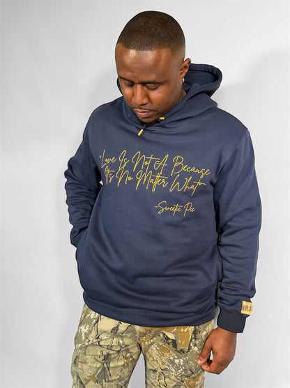 “LOVE IS” HOODIE (NAVY BLUE & YELLOW)