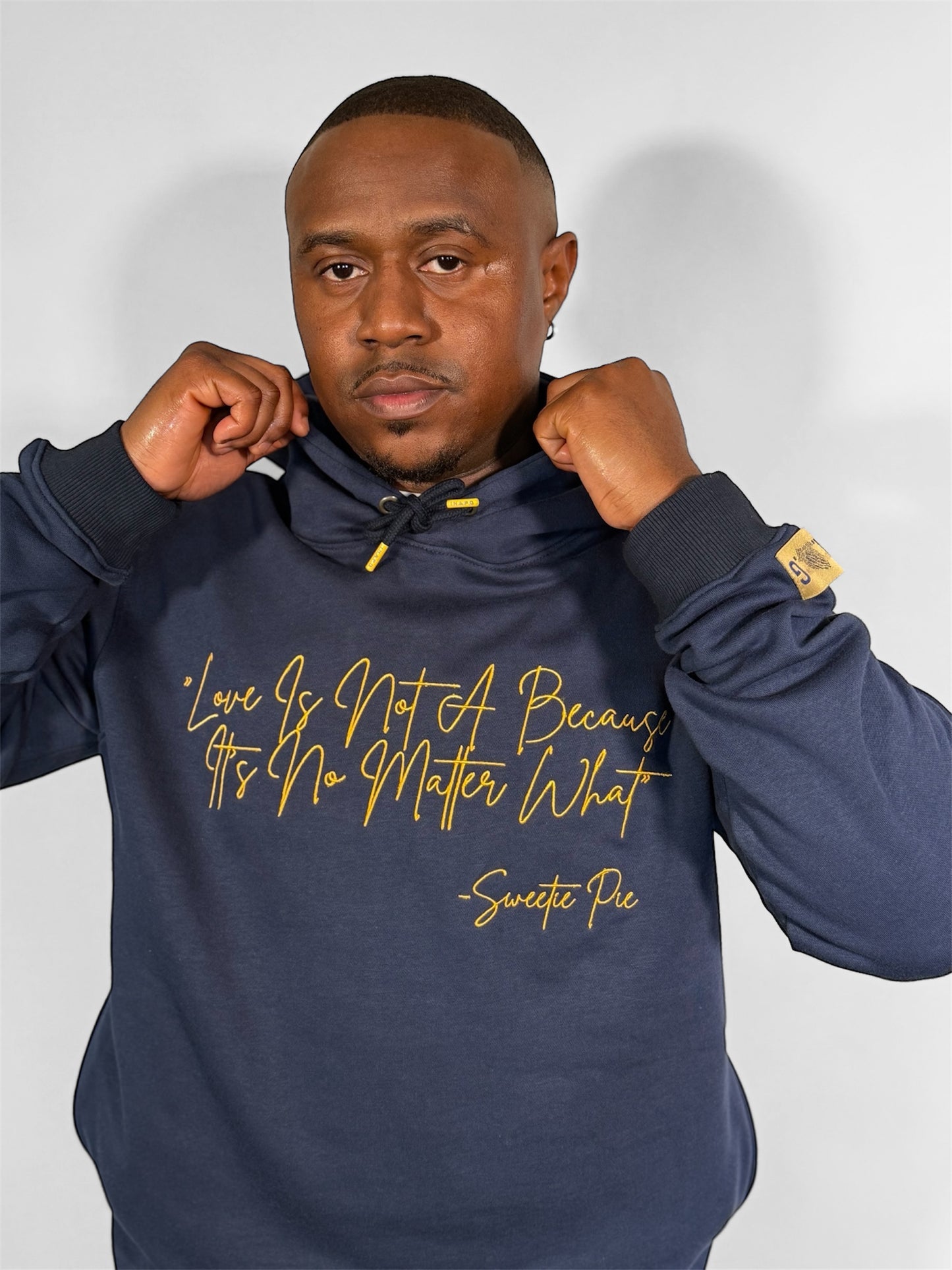 “LOVE IS” HOODIE (NAVY BLUE & YELLOW)