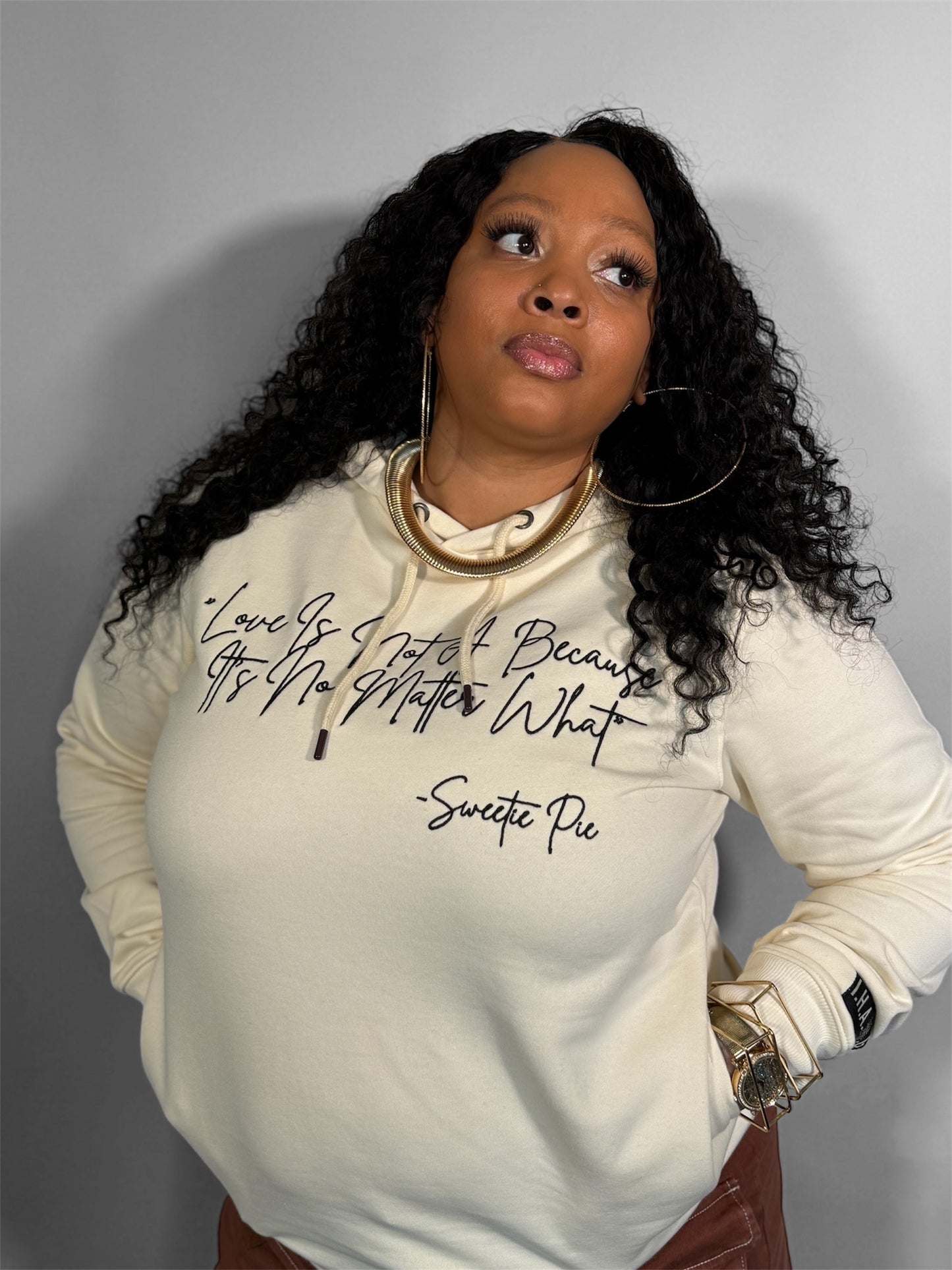 “LOVE IS” HOODIE (CREAM & BLACK)